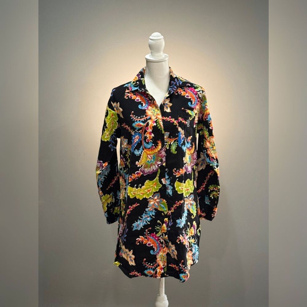 Black Multicolor Ralph Lauren Floral Nightshirt Size S EUC